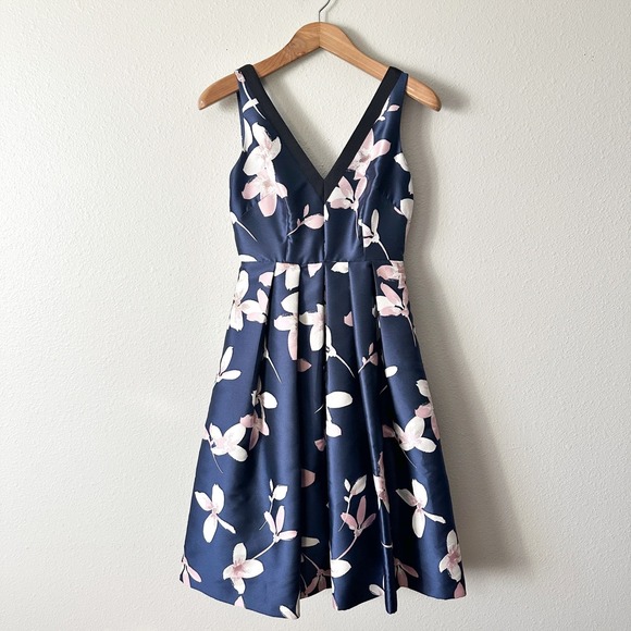 1901 Dresses & Skirts - 1901 Jacquard Navy Floral Fit Flare Sleeveless Formal Party Dress Women's Size 2